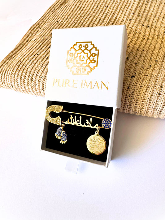 MashAllah Pin with Ayatul Kursi Pendant - Blue